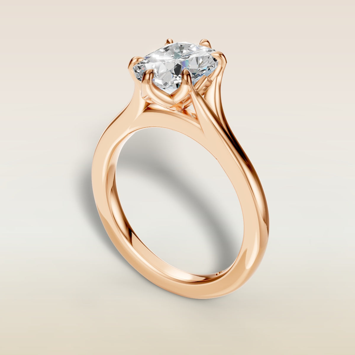 Cushion Tulip Six Petal Split Shank engagement ring in rose gold, angled view
