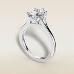 Cushion Tulip Six Petal Split Shank engagement ring in white gold, angled view