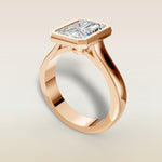 Radiant Full Bezel Thick Band engagement ring in rose gold, angled view