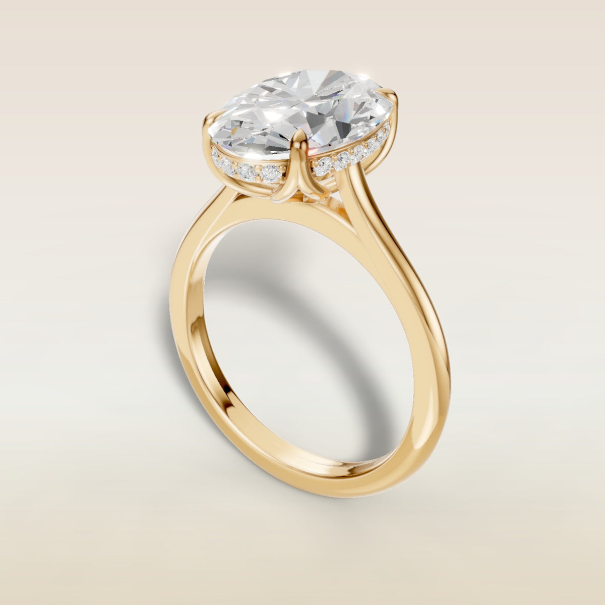 Oval Tulip with Hidden Halo engagement ring in yellow gold