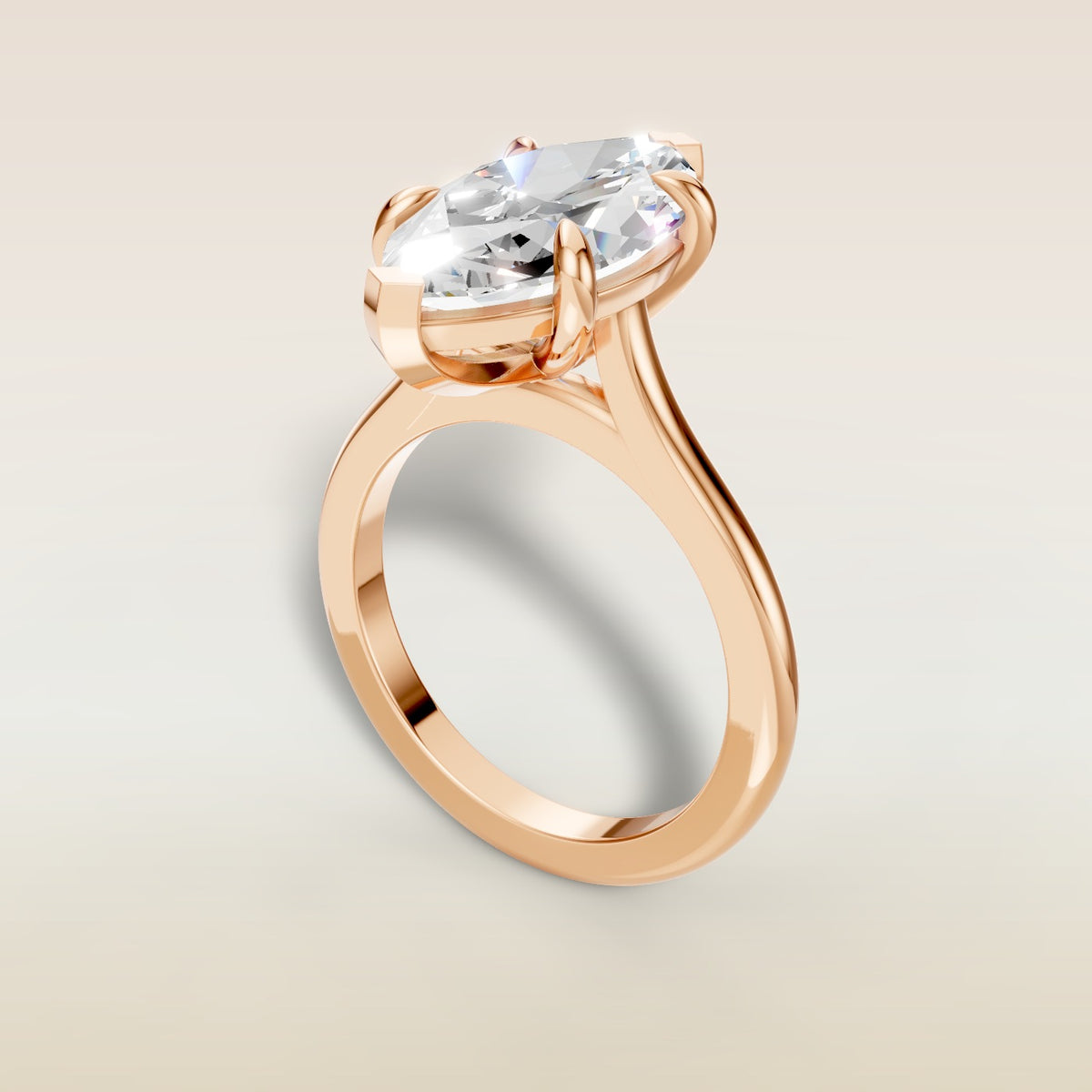 Marquise Classic Cathedral engagement ring in rose gold, angled view
