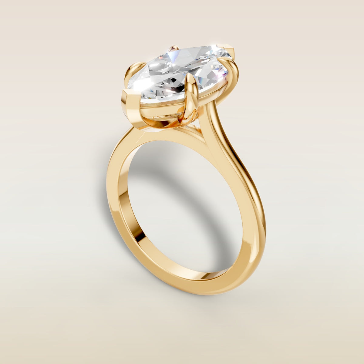 Marquise Classic Cathedral engagement ring in yellow gold, angled view