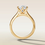 Cushion Tulip Six Petal engagement ring in yellow gold, front view