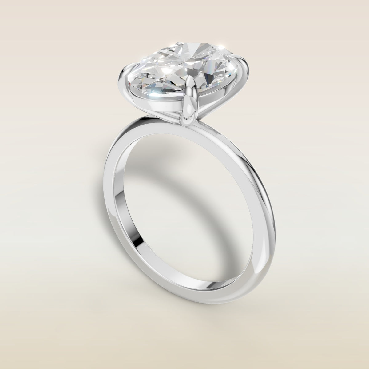Oval Classic Solitaire engagement ring in white gold, angled view