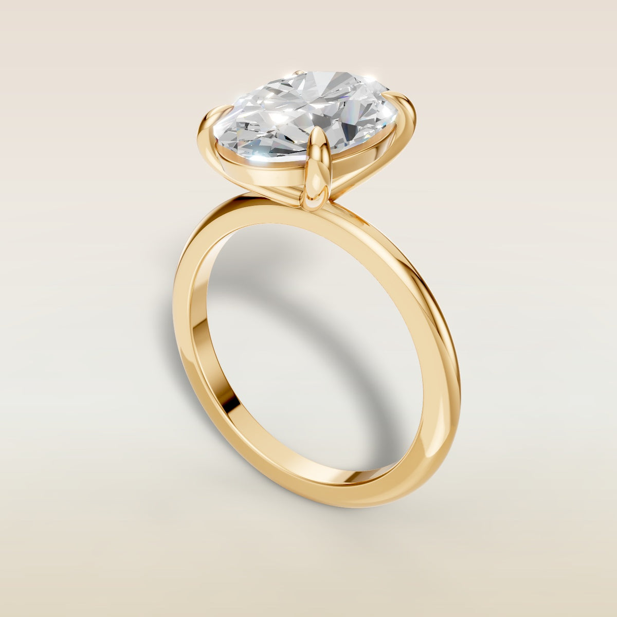 Oval Classic Solitaire engagement ring in yellow gold, angled view
