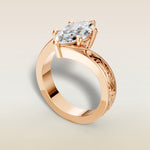 Marquise Bypass Vintage Engraved engagement ring in rose gold, angled view