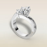Marquise Bypass Vintage Engraved engagement ring in white gold, angled view