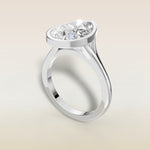 Pear Full Bezel Split Shank engagement ring in white gold, angled view