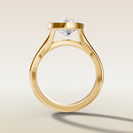 Pear Full Bezel Split Shank engagement ring in yellow gold, front view