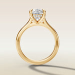 Cushion Hidden Halo Cathedral engagement ring in yellow gold, front view