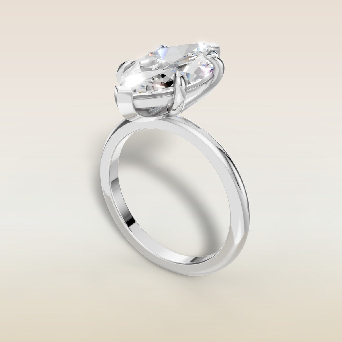 Marquise Classic Solitaire engagement ring in white gold, angled view