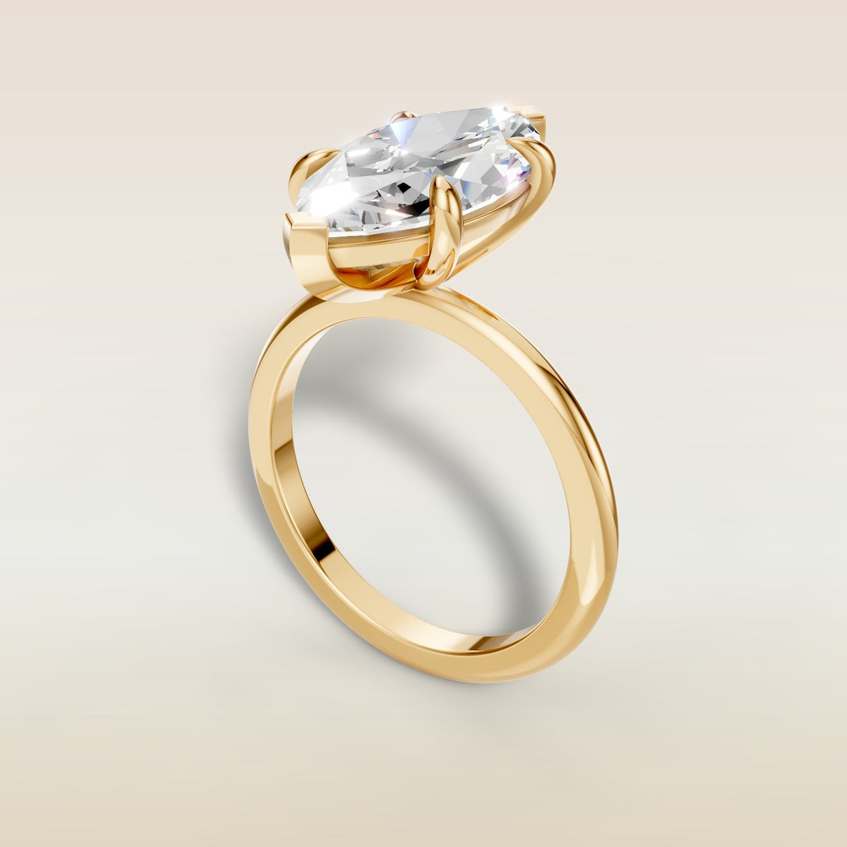 Marquise Classic Solitaire engagement ring in yellow gold, angled view