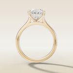 Oval Hidden Halo Cathedral engagement ring in yellow gold