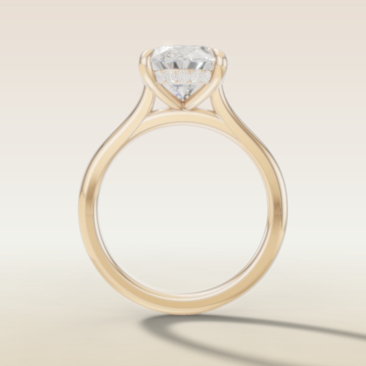 Oval Hidden Halo Cathedral engagement ring in yellow gold