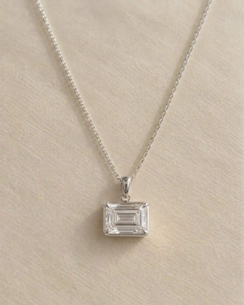 Coast to Coast Pendant, emerald diamond in 14K white gold