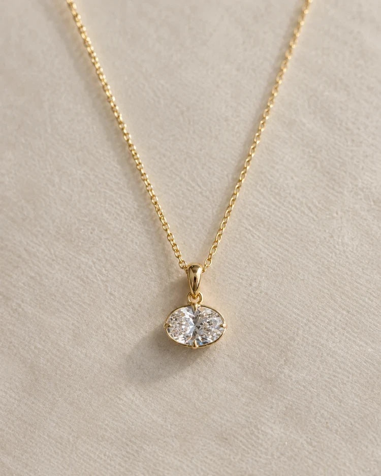Coast to Coast Pendant, oval diamond in 14K yellow gold