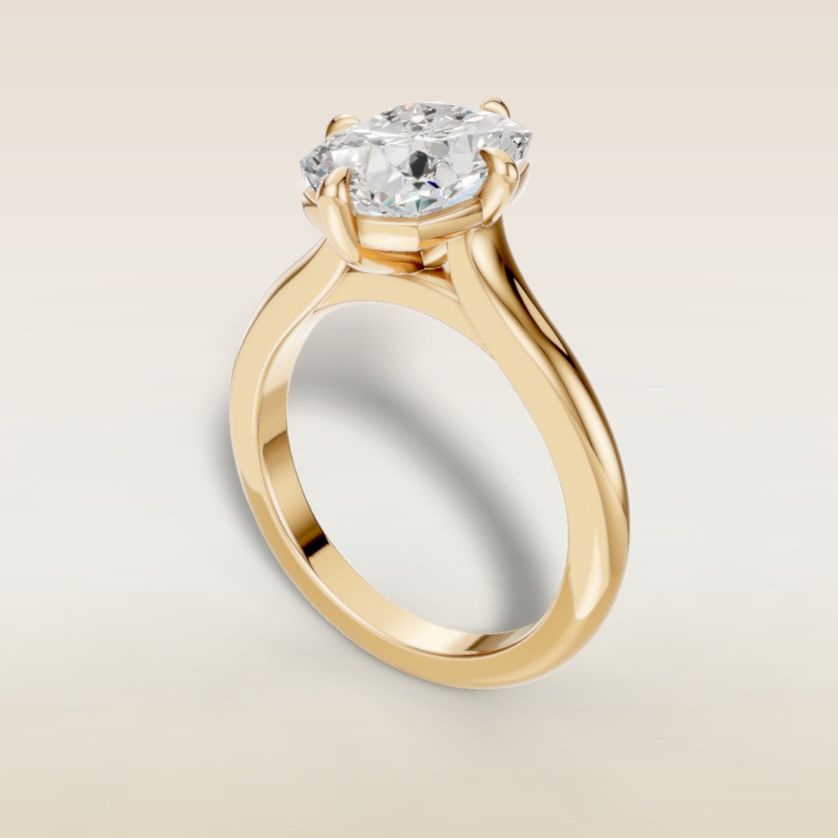 Cushion Compass Cathedral engagement ring in yellow gold, back angle
