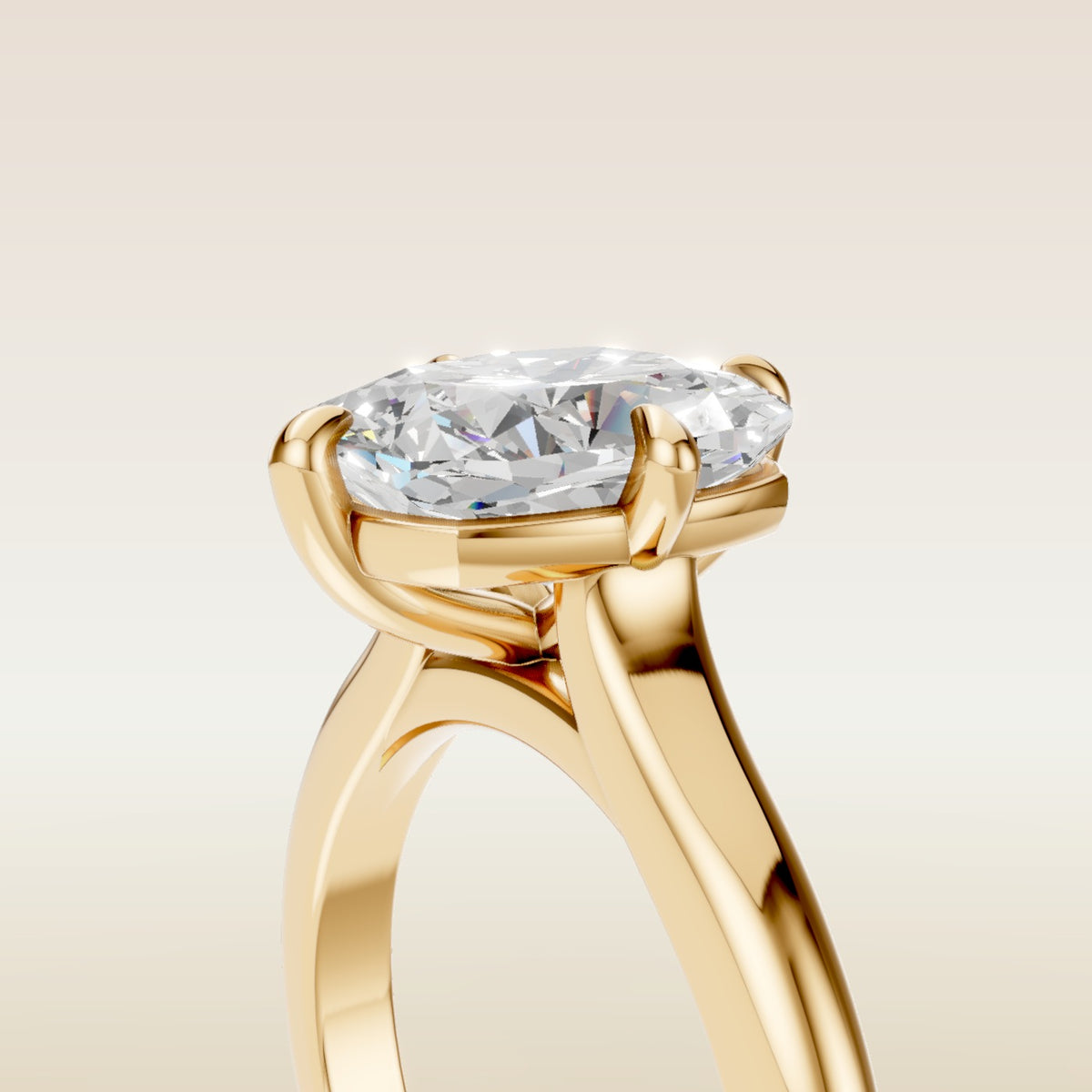 Cushion Compass Cathedral engagement ring in yellow gold, basket close up