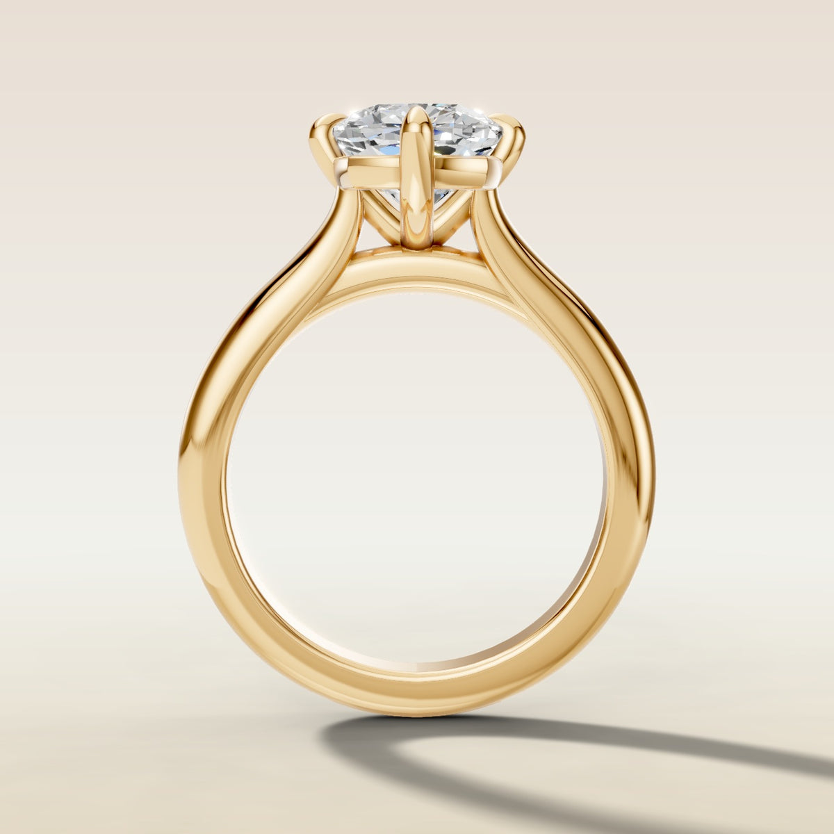Cushion Compass Cathedral engagement ring in yellow gold, front view