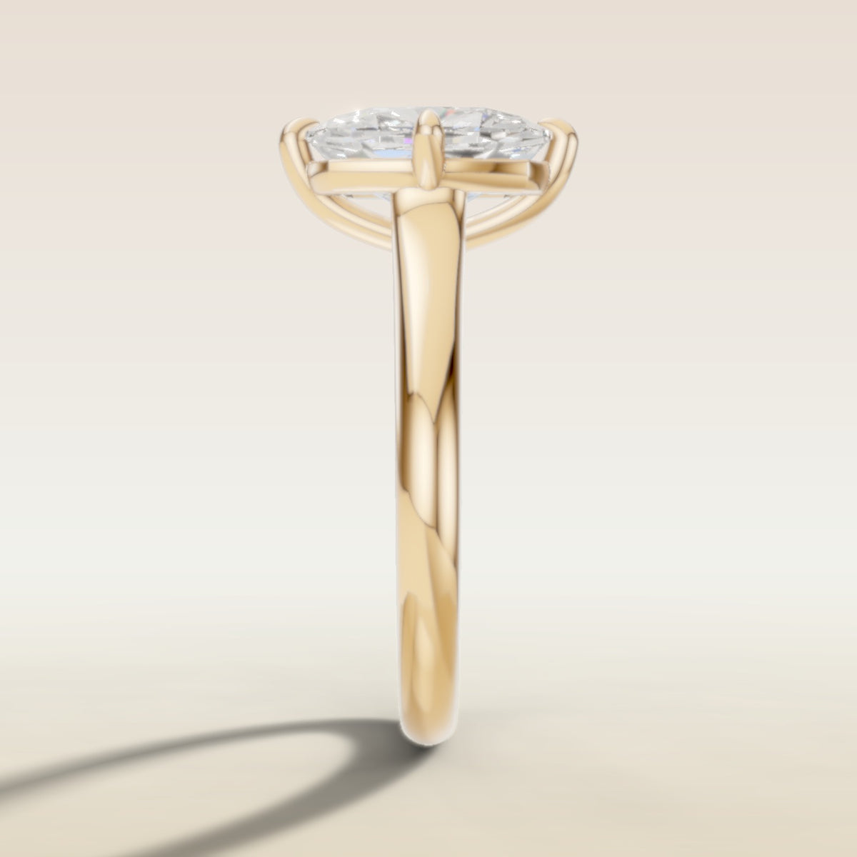 Cushion Compass Cathedral engagement ring in yellow gold, side profile