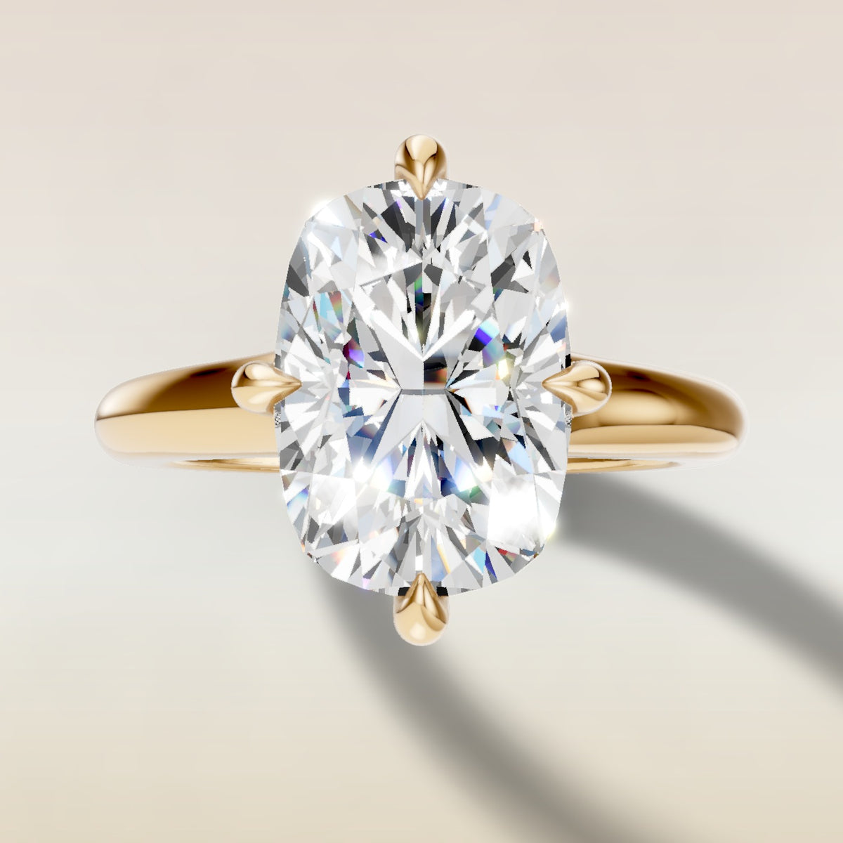 Cushion Compass Cathedral engagement ring in yellow gold, top view