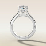 Cushion Curved Hidden Halo Diamond Bridge engagement ring in white gold, front view