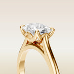 Cushion East West Half Petal Tulip engagement ring in yellow gold, basket close up