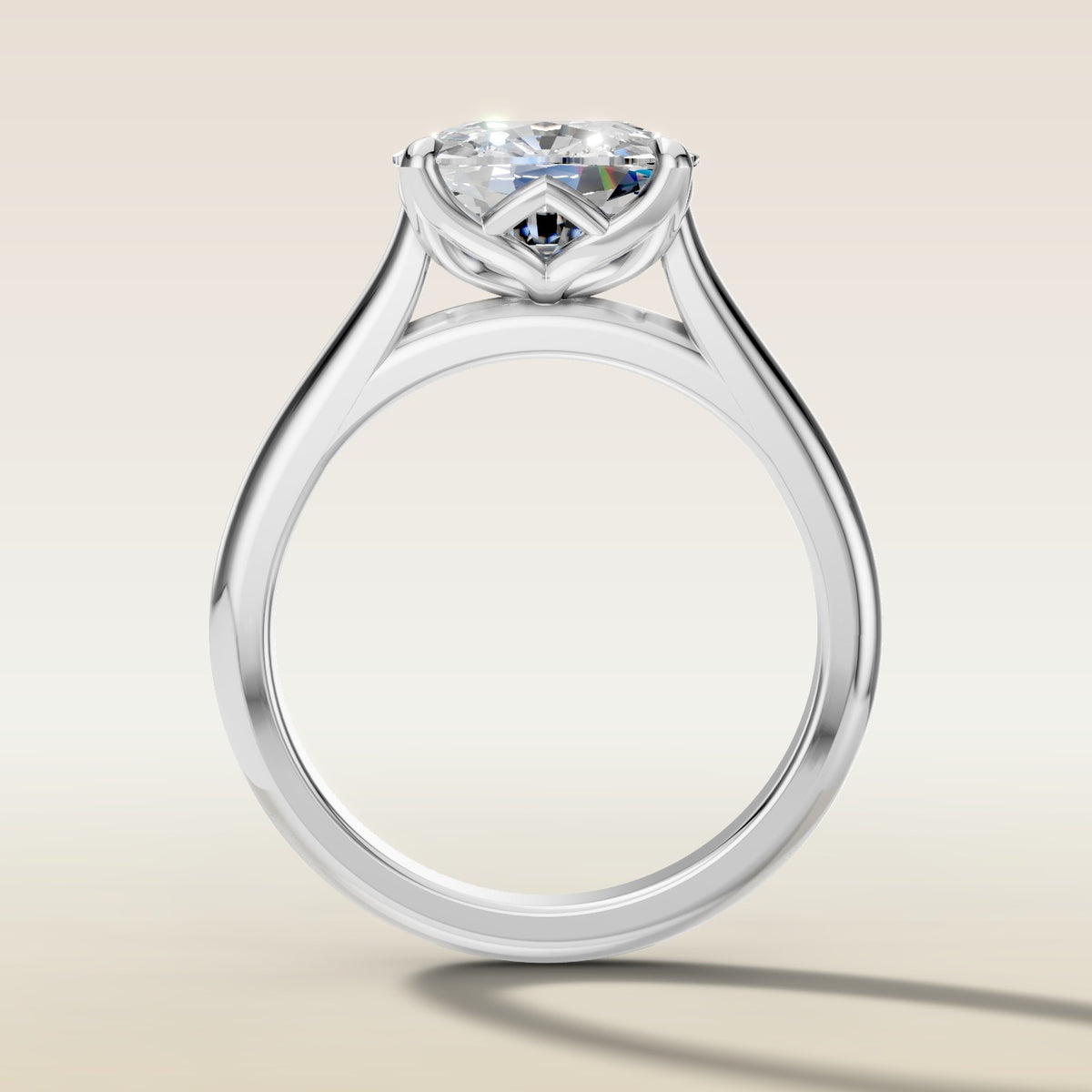 Cushion East West Half Petal Tulip engagement ring in white gold, front view