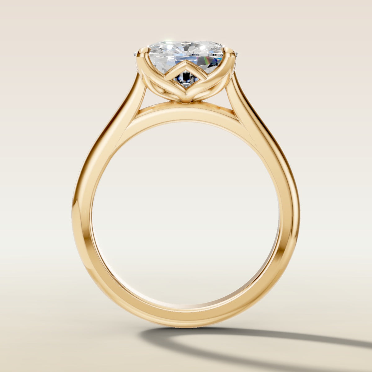 Cushion East West Half Petal Tulip engagement ring in yellow gold, front view