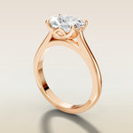Cushion East West Half Petal Tulip engagement ring in rose gold, angled side view