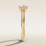 Cushion East West Half Petal Tulip engagement ring in yellow gold, side profile