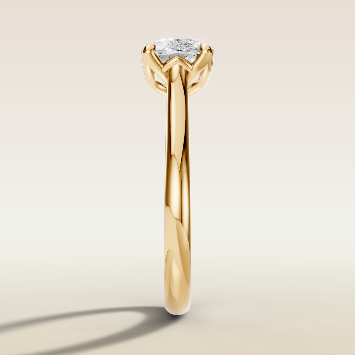 Cushion East West Half Petal Tulip engagement ring in yellow gold, side profile