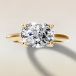 Cushion East West Half Petal Tulip engagement ring in yellow gold, top view