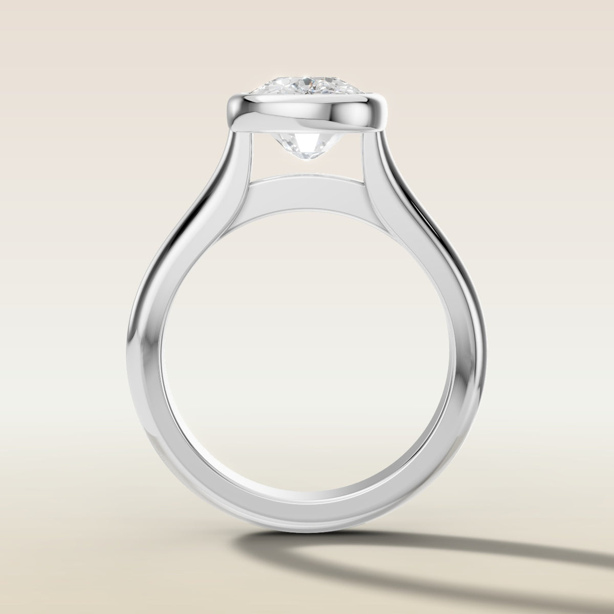 Cushion Full Bezel Cathedral engagement ring in white gold, front view