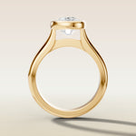 Cushion Full Bezel Cathedral engagement ring in gold, front view