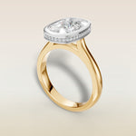 Cushion Full Bezel Hidden Halo engagement ring in gold, back angle