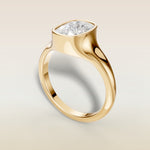 Cushion Full Bezel Low Profile engagement ring in yellow gold, back angle