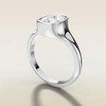 Cushion Full Bezel Low Profile engagement ring in white gold, angled side view