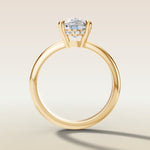 Cushion Low Profile Hidden Halo engagement ring in yellow gold, front view
