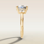 Cushion Low Profile Hidden Halo engagement ring in yellow gold, side profile