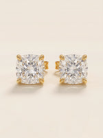 Cushion diamond stud earrings in 14K yellow gold