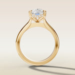 Cushion Tulip Curved Hidden Halo Double Prong engagement ring in yellow gold, front view