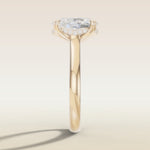 Cushion Tulip Curved Hidden Halo Double Prong engagement ring in yellow gold, side profile