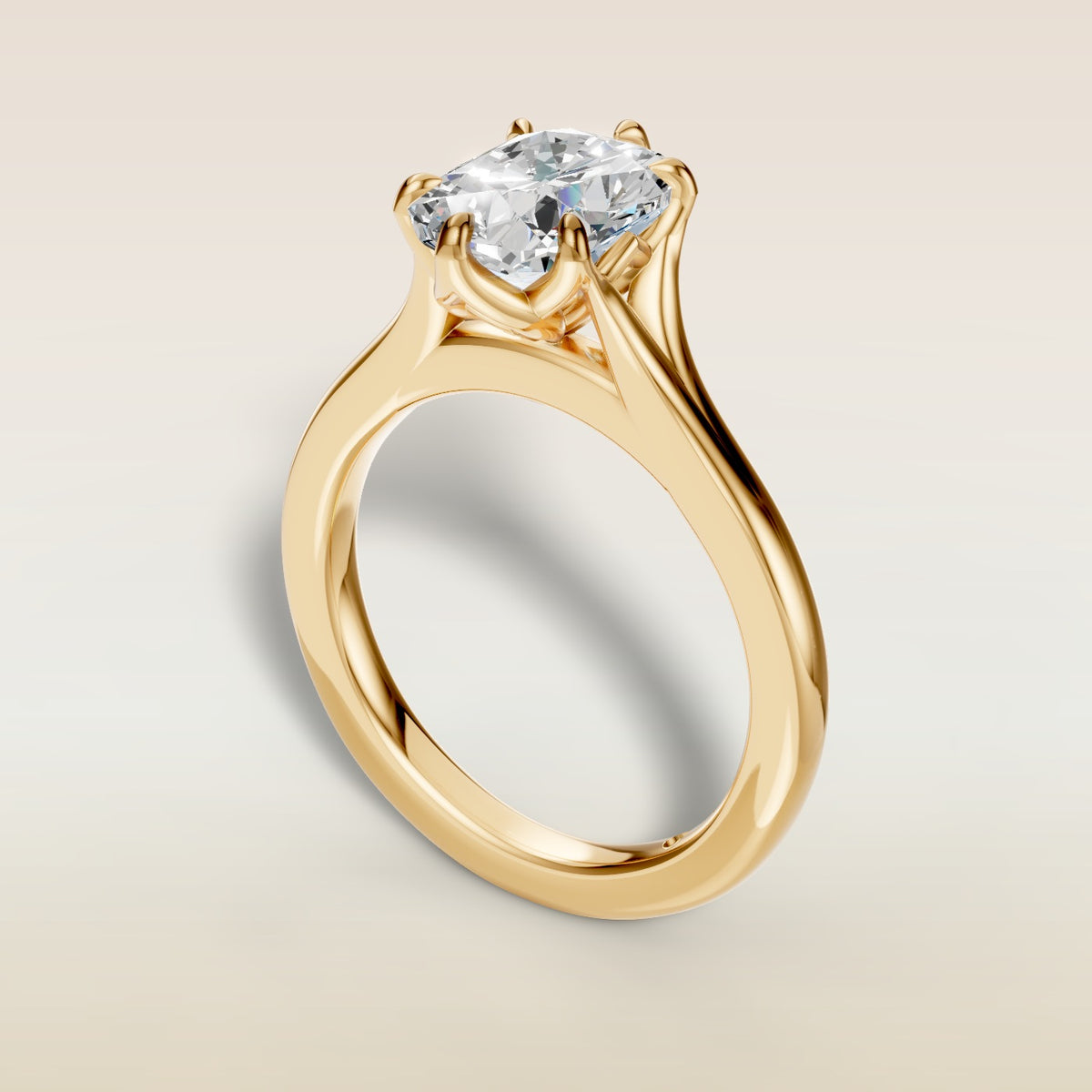 Cushion Tulip Six Petal Split Shank engagement ring in yellow gold, back angle