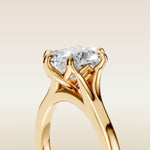 Cushion Tulip Six Petal Split Shank engagement ring in yellow gold, basket close up