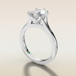 Cushion Tulip Six Petal Split Shank engagement ring in white gold, angled side view
