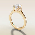 Cushion Tulip Six Petal Split Shank engagement ring in yellow gold, angled side view