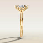Cushion Tulip Six Petal Split Shank engagement ring in yellow gold, side profile