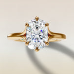 Cushion Tulip Six Petal Split Shank engagement ring in yellow gold, top view