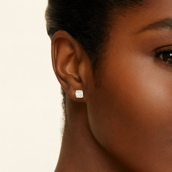 Cushion cut lab grown diamond stud earrings worn